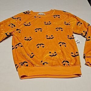 Soft velour like long sleeve pumpkin pullover top size XS